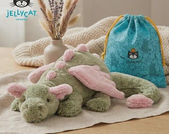 Jellycat Dragon Plush Green Dragon Plush Toy 50cm with Jellycat Bag Soft Cozy Cuddly Gift Stuffed Animal Birthday Gift