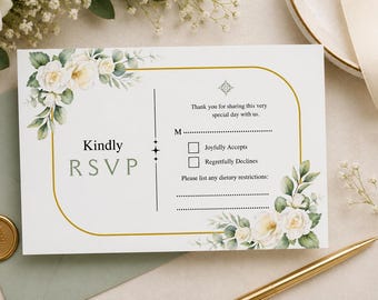Elegant Greenery Wedding RSVP Card Template | Watercolor Floral Response Card (Digital Download)