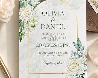 Elegant Greenery Wedding Invitation | Floral Arch Design (Digital Download)