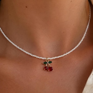 Y2K Körsbärspärlhalsband, Elegant Fruktchoker
