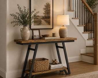 Console Table with Storage Shelves, Narrow Entryway Table, Industrial Sofa Table Behind Couch, Modern Hallway Console Table for Living Room
