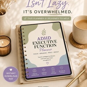 Planificateur de fonctions exécutives pour le TDAH | PDF imprimable | Cahier d'exercices pour gérer la paralysie des tâches | Agenda quotidien et hebdomadaire | Agenda GoodNotes