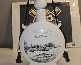 Vintage Altenkunstadt West Germany Porcelain Decanter Flask Grand Cayman Island Scene Souvenir Barware