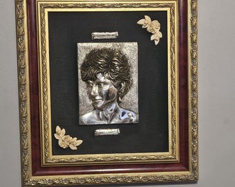 Vintage ingelijste gedenkplaat prinses Diana, Creazioni Artistiche 925 sterlingzilver basreliëf, koninklijke memorabilia gemaakt in Italië 1961-199