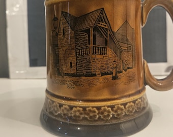 Vintage Lord Nelson Pottery Tankard, Ye Olde Guildhall & Ye Jolly Sailor Inn Looe Cornwall Mug, 1970s Brown Glaze Beer Stein, Cornish Souven