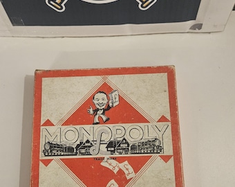Waddingtons Monopoly-bordspel 1953, vintage London Edition met zeldzame platte metalen transportfiches en houten huizen, compleet