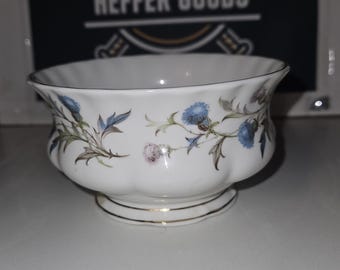 Vintage Royal Albert "Brigadoon" open suikerpot, Engels fijn porselein, Schotse distelontwerp, vervangend theeservies, gemaakt in Engla