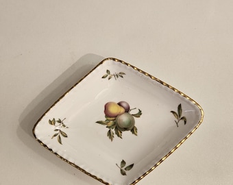 Vintage Spode Blenheim Y7695 Diamond Trinket Dish, Mid-Century English Bone China Pin Tray, Fruit Motif with Gold Trim 12cm, Made in England
