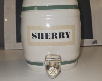 Decantador vintage Bassware England em formato de barril de xerez, peça de cerâmica para decoração de pub inglês, dispensador de bebidas colecionável, presente para bar em casa.