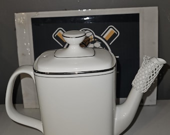 Royal Doulton Platinum Concord-koffiepot met deksel H5048, vintage witte Fine Bone China-theepot Engeland jaren 80, vervangend servies