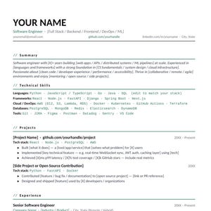 CV-mall för mjukvaruingenjör | CV för tekniker | CV för utvecklare | Word-dokument | ATS-vänligt | CV för GitHub-portfölj