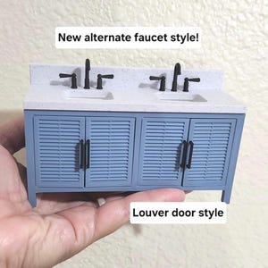 Custom Double Vanity Sink Dollhouse Miniature 1:12 Scale with Opening Cabinet Doors