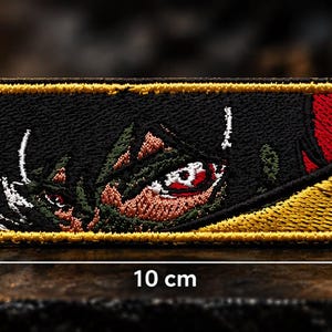 Anime Demon Eye Embroidered Morale Patch, Gold Border Tactical Backpack Patch, Hook and Loop, Dark Fantasy Gift, 3.9x1.2 in
