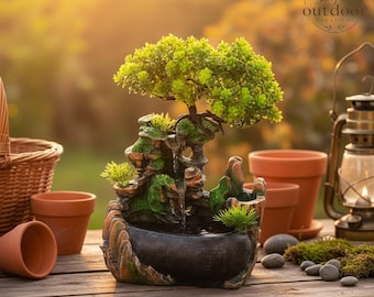 Indoor Tabletop Water Fountain Mini Waterfall Fountain with Planter Zen Desk Fountain Home Decor