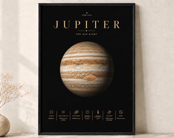 Jupiter Gas Riesendruck, schwarzgoldenes Astronomie-Poster (Digitaler Download)
