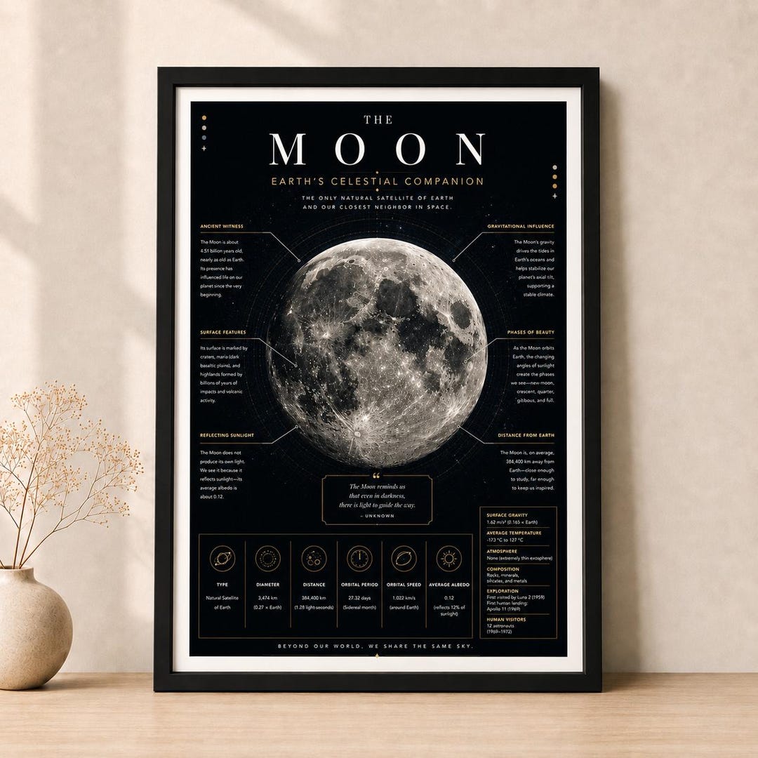Moon Print | Celestial Lunar Art | Astronomy Wall Art | Framed or ...