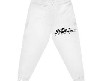 MSR White Graffiti Logo Athletic Joggers | EH7 Shamrock Streetwear Graphic Sweatpants
