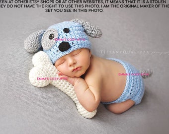5 Sizes Preemie and Newborn to 6 Months Puppy Friends Knotted Baby Boy Hat