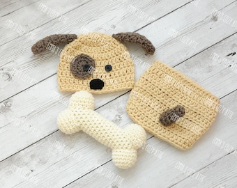 Puppy hat and diaper cover, newborn baby puppy hat, puppy hat set, puppy hat set, newborn puppy outfit, newborn photo outfit, baby hat