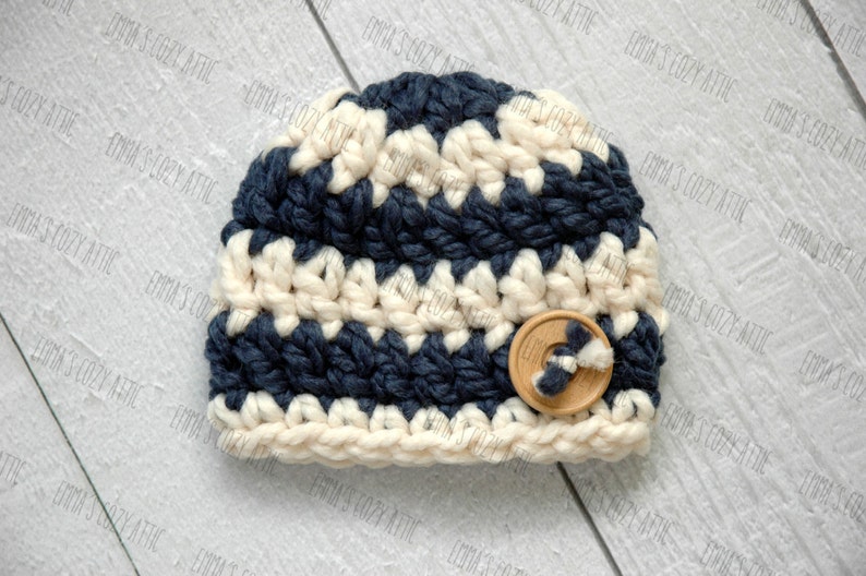 Newborn boy hat baby boy hat nautical blue ecru newborn Etsy