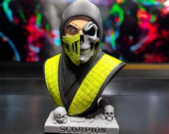 Busto de Scorpion de Mortal Kombat pintado a mano de 7 pulgadas.