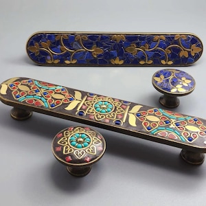 Boutons de meuble et poignées de tiroir en mosaïque - Laiton antique, quincaillerie bohème marocaine