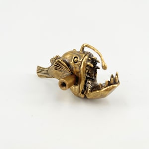 Anglerfish Cabinet Knob – Antique Brass Deep Sea Fish Drawer Pull, Nautical Hardware