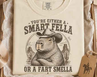 Capybara Cowboy Shirt, Smart Fella Fart Smella Retro Western Grafik T-Shirt