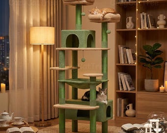 Cat Tree Tower with Condo & Hammock, Indoor Cat Condo Activity Center, Multi-Level Cat Scratching Post Board, Large Cat Perch and Toys