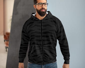 Tiger Stripe Zip Hoodie | Shadow & Spice Streetwear, All-over Print Unisex Sweatshirt