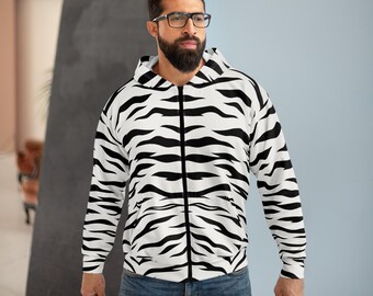 Tiger Stripe Zip Hoodie | Shadow & Spice Streetwear, All-over Print Unisex Sweatshirt