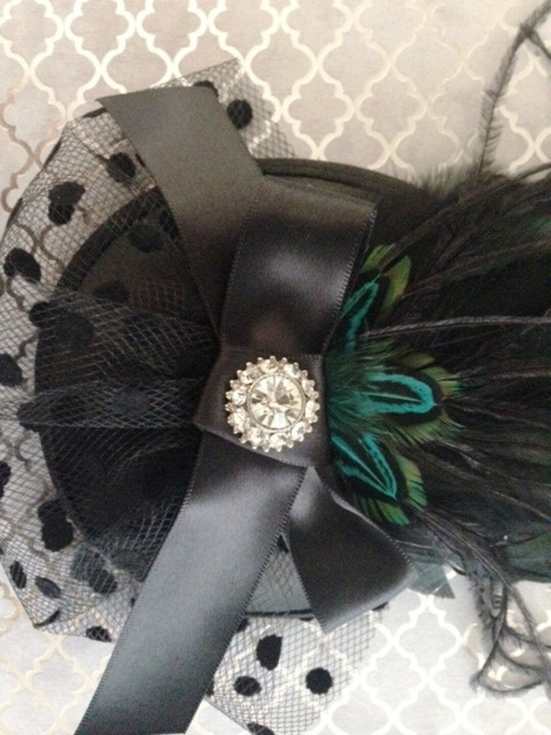 Velo In Rete Nera Per Halloween - Accessorio Anni '20 Con Cristalli - Foto 2