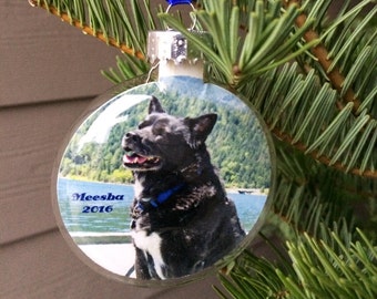 2 INCH GLASS Personalized Photo Ornament - Pet Memorial Ornament - First Christmas Ornament - Picture Ornament - Glass Disc Ornaments