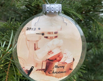 3 INCH GLASS Personalized Photo Ornaments - Wedding Ornaments - Baby's First Christmas Ornaments - Pet Memorial Ornaments - Glass Discs