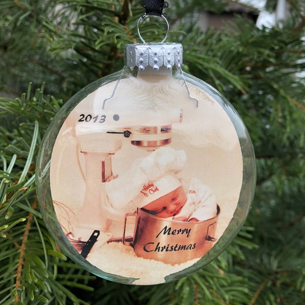 3 INCH GLASS Personalized Photo Ornaments - Wedding Ornaments - Baby's First Christmas Ornaments - Pet Memorial Ornaments - Glass Discs