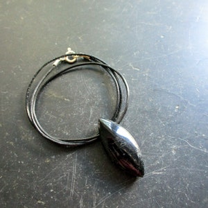 Necklace, leather strap, pendant, tourmaline, navette, black, unisex