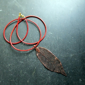 Necklace, pendant, leaf, real, copper-colored, leather strap, leaf, jewelry, Bodhi tree