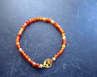 Bracelet, symbol bracelet, moonstone, moonstone bracelet, globe, silver, gold-plated, orange