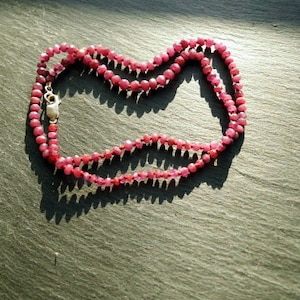 Ruby necklace, chain, ruby, pearl necklace, red, silver, knotted, gold