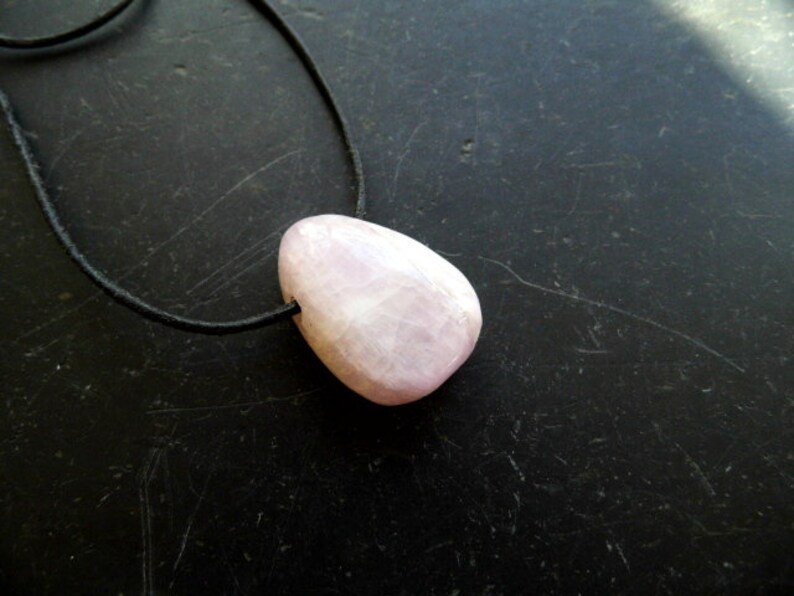 drop pendant pink jewelry Necklace brass leather cord kunzite
