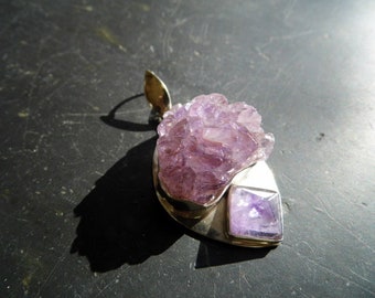 Pendant, Silver, Amethyst, Sterling Silver, Purple, 2 Stones, Pyramid, Nature, Jewelry