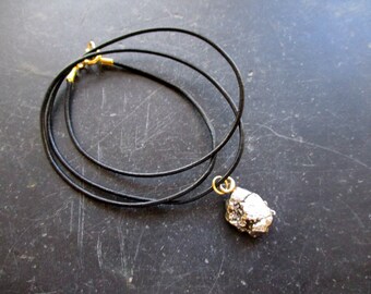 Pendant, meteorite, black, Campo del Cielo, unprocessed, unisex, leather strap