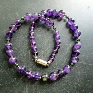 Necklace, amethyst, hematite, purple, black, gradient, magnetic clasp