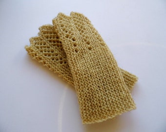 Armstulpen, Stulpen, Pulswärmer, Wolle, Spitze, elegant, gestrickt, beige