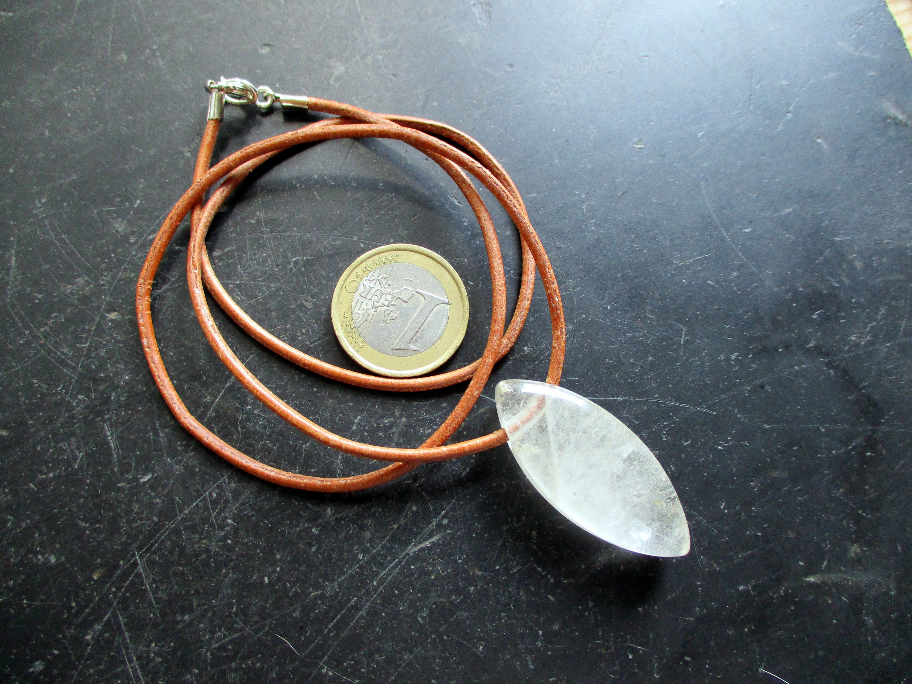Ciondolo, catena, cristallo di rocca, navette, argento sterling, unisex - Italia