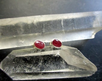 Earring, ear studs, sterling silver, ruby, red, faceted, jewelry, women