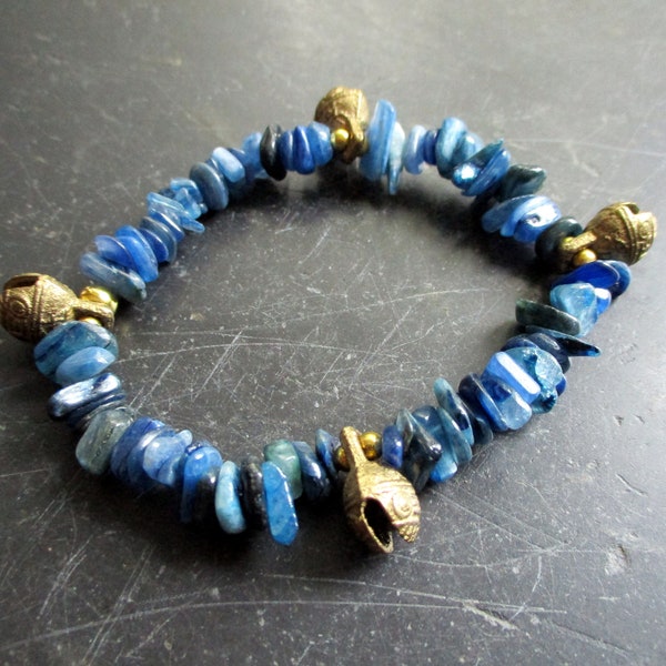 Armband, Disthen, blau, Messing, Glöckchen, Schmuck, Frauen