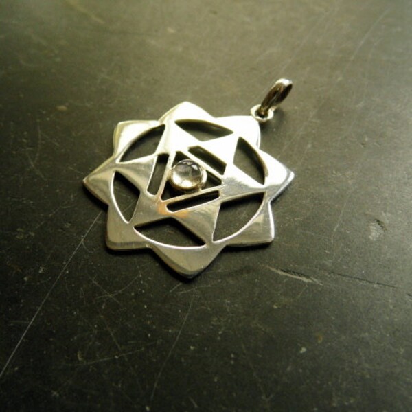 Pendant, Yantra, Sri Yantra, sterling silver, Moonstone, Esoteric, Protection
