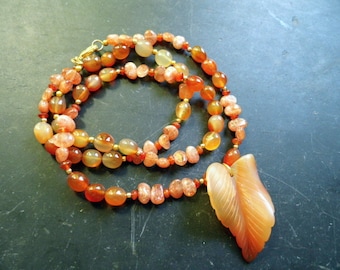 Chain, carnol, agate, leaf, jewelry, women, carneol necklace, orange