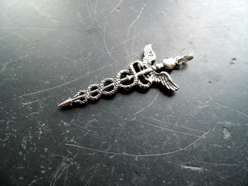 Pendant, Wand of Mercury, Caduceus, Sterling Silver, Wand, Unisex image 4